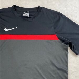 Nike SOCCER Men's Black and Gray Tee with Red Accent